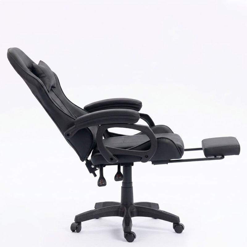 Silla gamer Sillium reclinable con reposapiés negra lateral inclinación