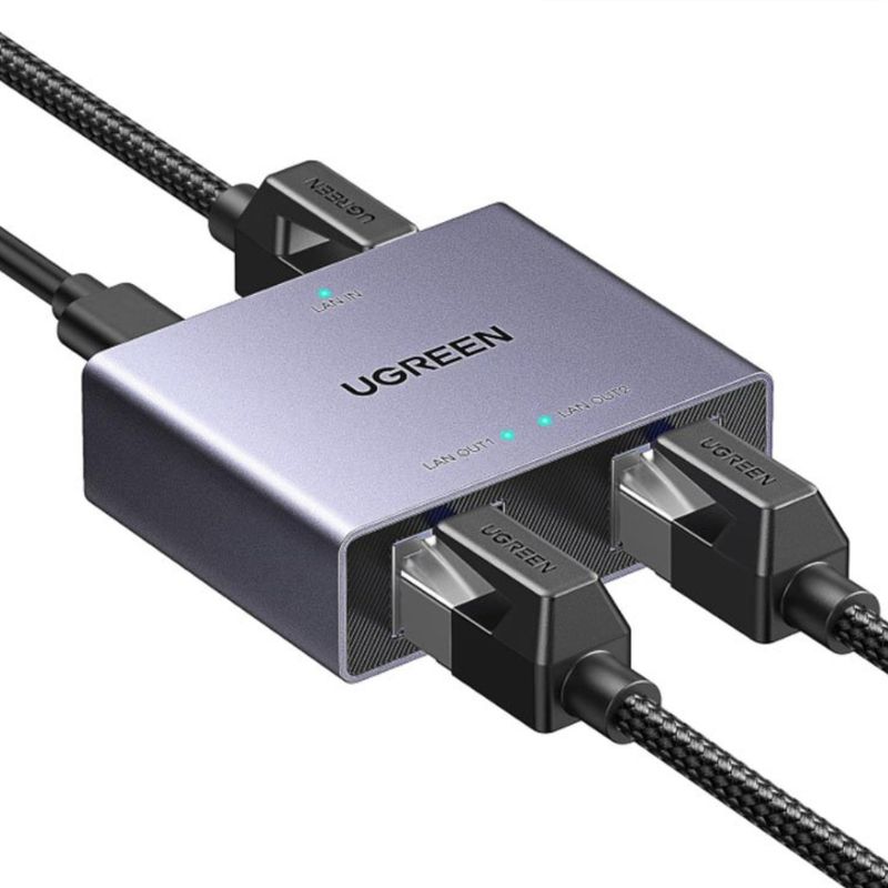 Divisor Ethernet Ugreen Gigabit RJ45 1 a 2 frontal oblicuo