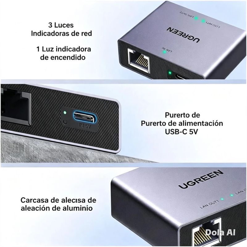 Divisor Ethernet Ugreen Gigabit RJ45 1 a 2