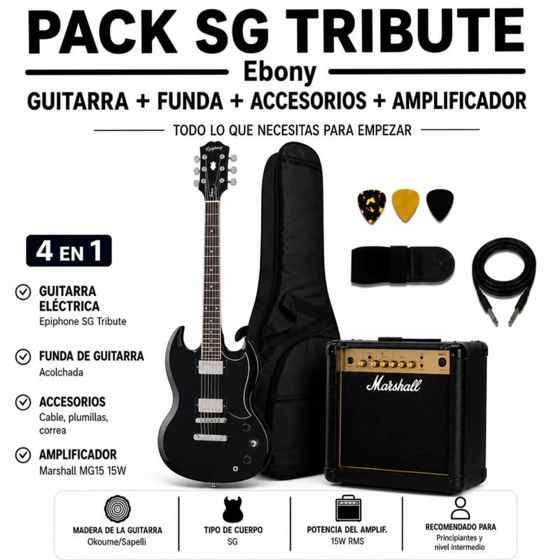 Guitarra Epiphone SG Tribute + amplificador Marshall garantía