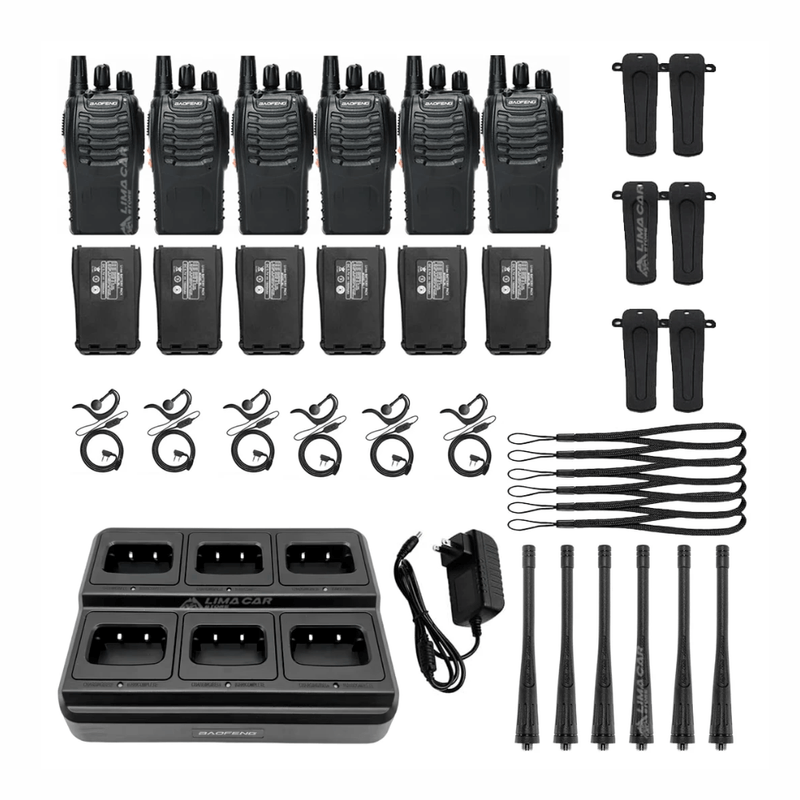 Pack x6 radios Baofeng BF-888S UHF 3W base múltiple contenido de caja