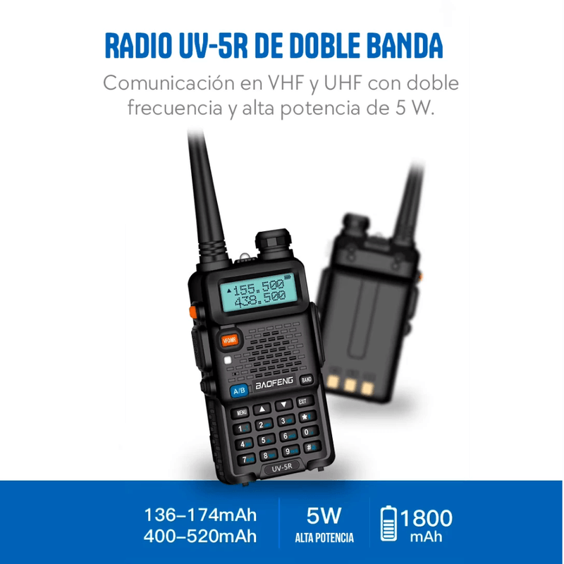 Radio Baofeng UV5R VHF UHF 5W 128 canales FM doble banda