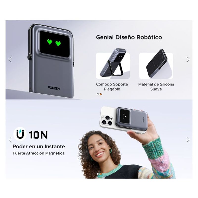 Batería externa magnética Ugreen Robot PB572 10000 mAh frontal garantía