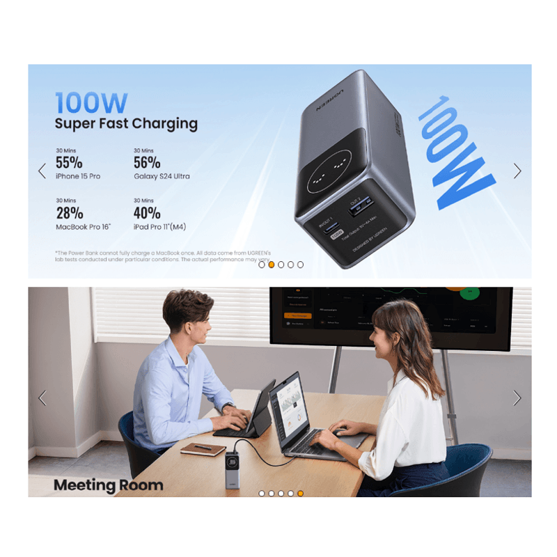 Batería externa Ugreen PB724 12000 mAh 100 W calidad