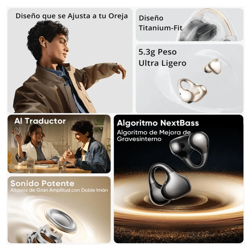 Audífonos Realme Buds Clips Bluetooth 5.4 IP55 36 h negro especificaciones