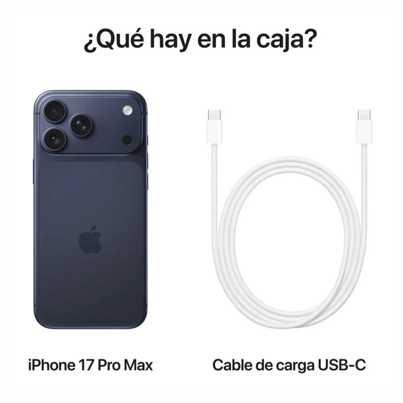 iPhone 17 Pro Max 256 GB 12 GB RAM 5G eSIM azul contenido de caja