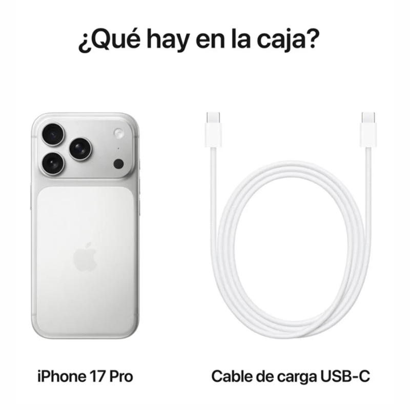iPhone 17 Pro Max 256 GB 12 GB RAM 5G eSIM plateado contenido de caja