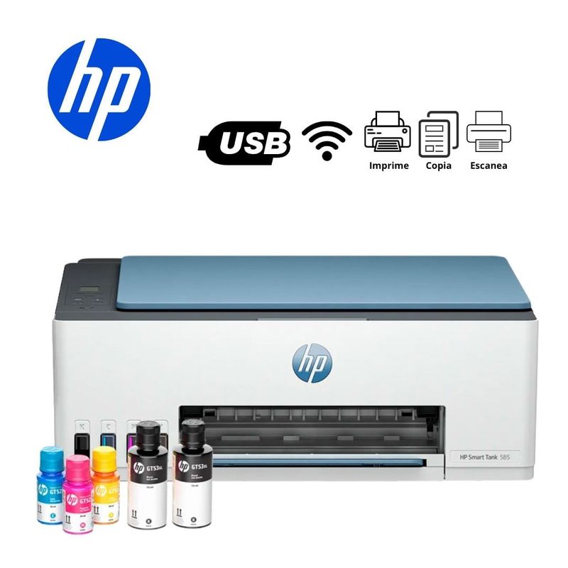 Impresora HP Smart Tank 585 multifuncional a color frontal