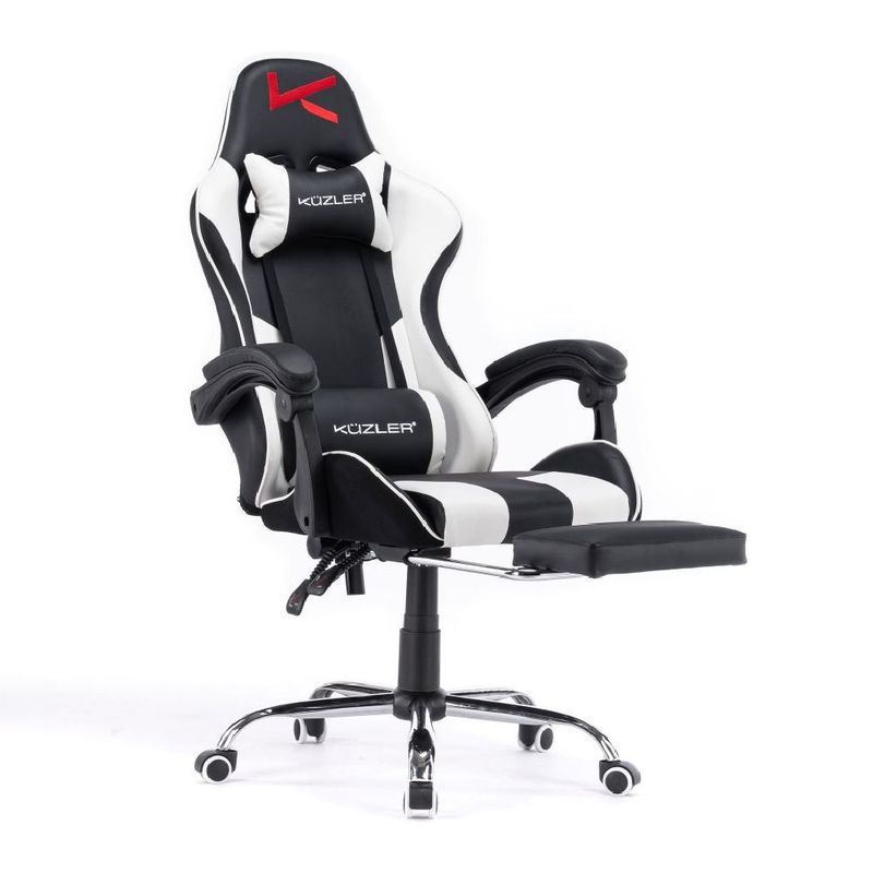 Silla gamer Kuzler RIK-101B reclinable blanca y negra diagonal