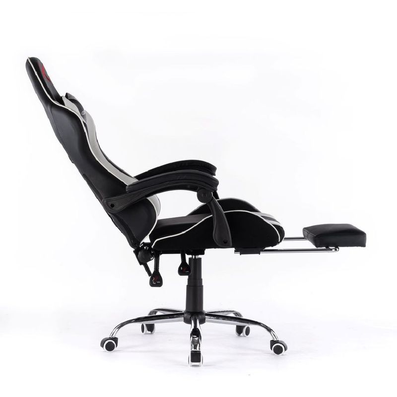 Silla gamer Kuzler RIK-101B reclinable blanca y negra lateral