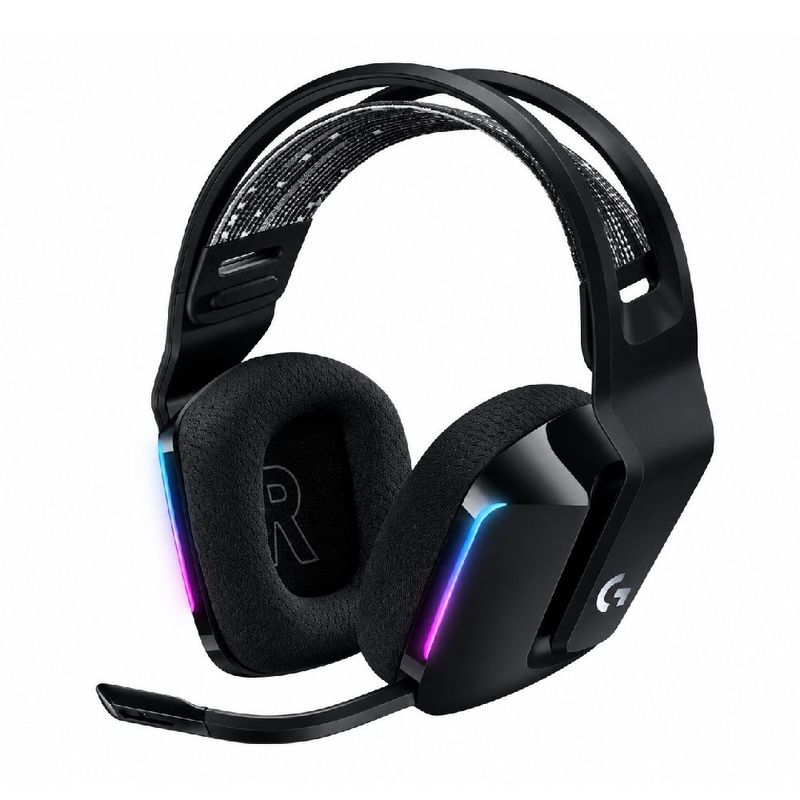 Audífonos gamer Logitech G733 Lightspeed negros frontal oblicuo