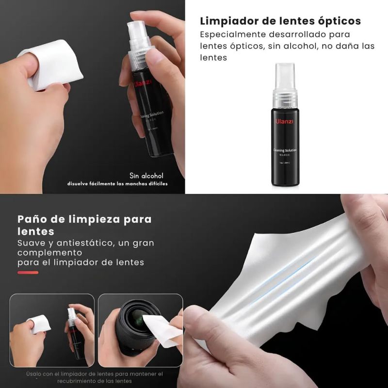 Kit de Limpieza Ulanzi 10 en 1 para cámaras y lentes spray limpiador y paño