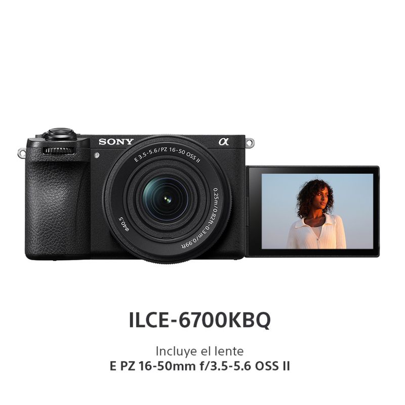 Cámara Sony ILCE-6700K APS-C 26MP 4K con lente 16-50mm II  negro frontal