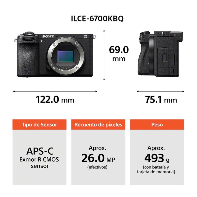 Cámara Sony ILCE-6700K APS-C 26MP 4K con lente 16-50mm II negro especificaciones