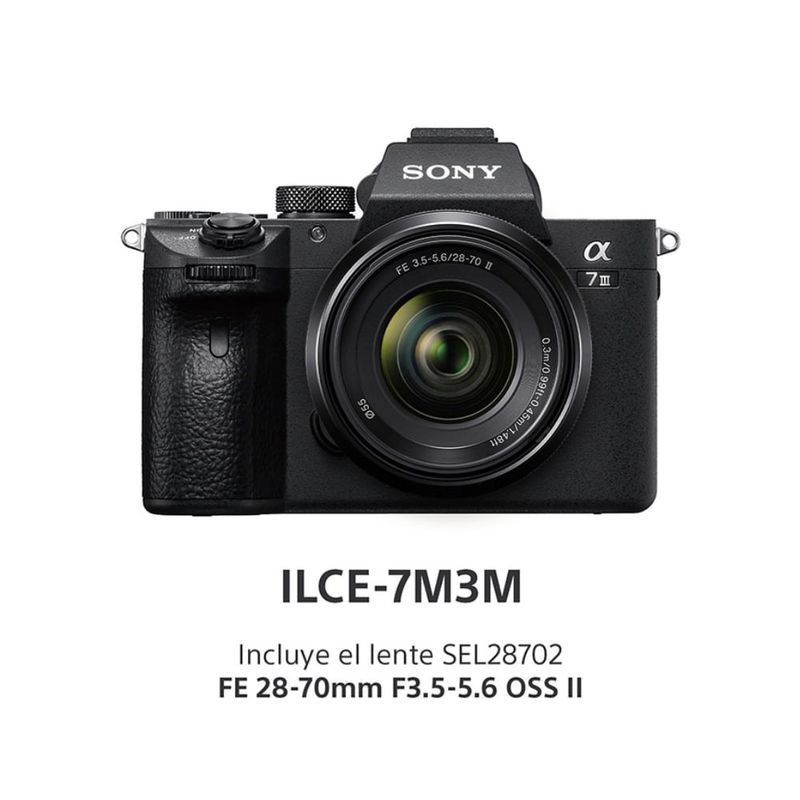 Cámara Sony Alpha ILCE-7M3M 24.2MP + lente 28-70mm II negro frontal