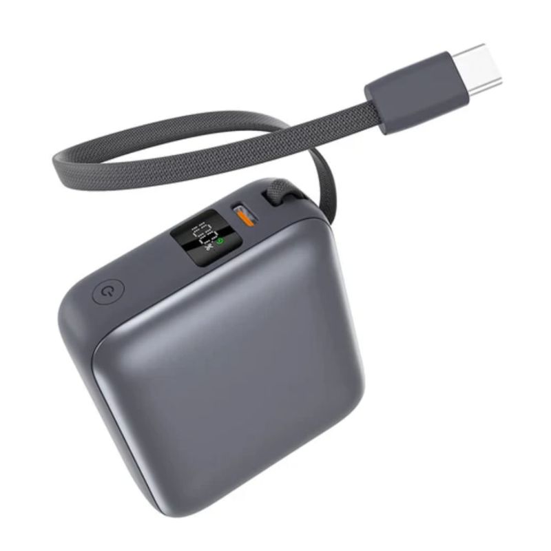 Power Bank QCY 10000 mAh 35W USB Tipo-C gris frontal oblicuo