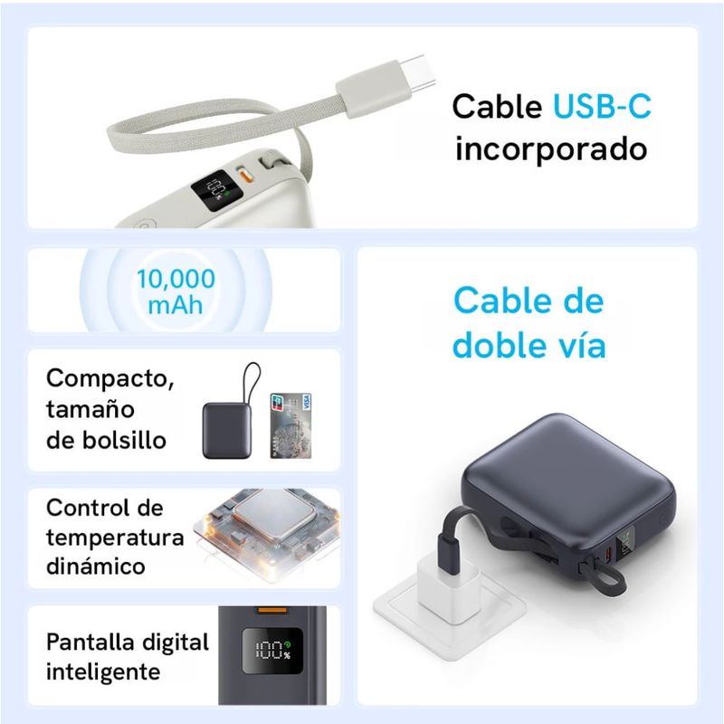 Power Bank QCY 10000 mAh 35W USB Tipo-C gris especificaciones