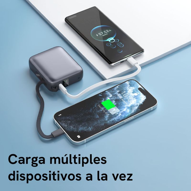 Power Bank QCY 10000 mAh 35W USB Tipo-C gris carga múltiple