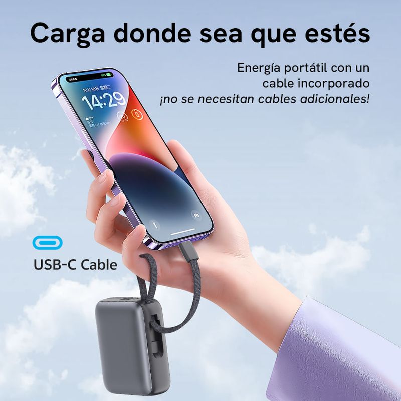 Power Bank QCY 10000 mAh 35W USB Tipo-C gris portátil