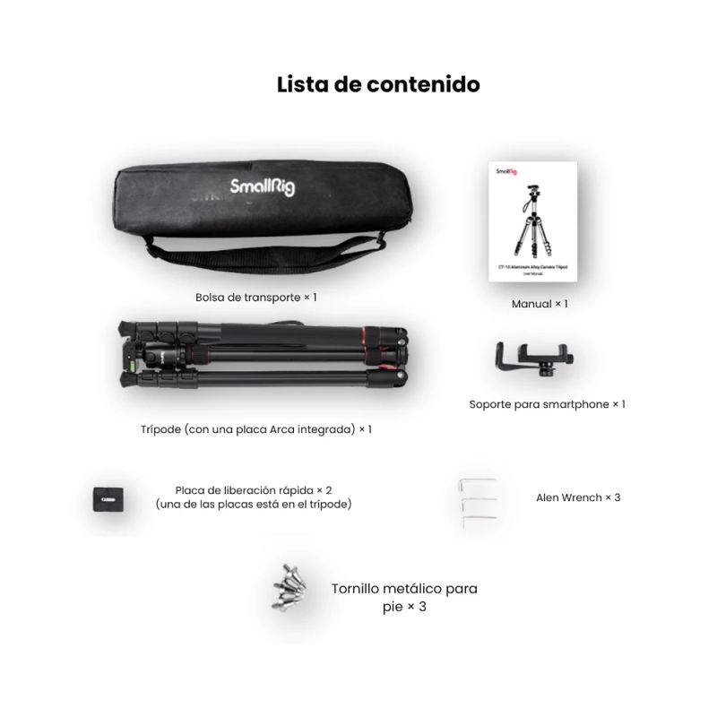 Trípode SmallRig CT-10 3935 2 en 1 max. 1.82m negro contenido