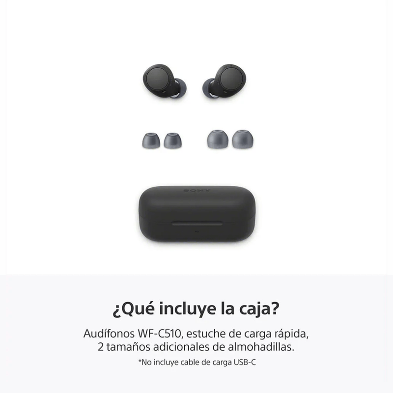 Audífonos Sony WF-C510 TWS Bluetooth 5.3 IPX4 22 h contenido de caja
