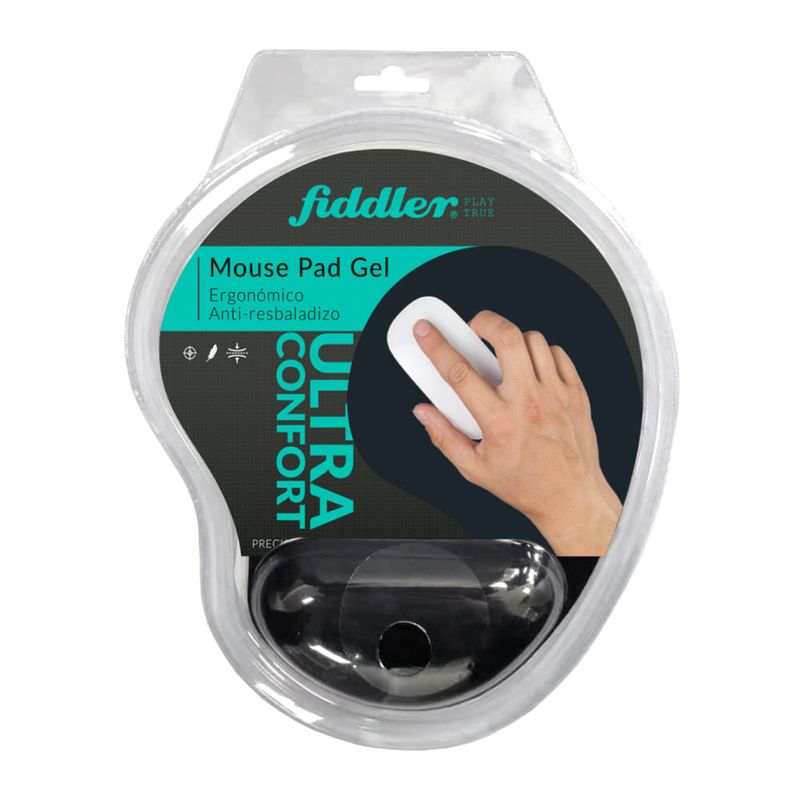 Mouse pad Fiddler FD-MP01 soporte gel negro frontal empaque