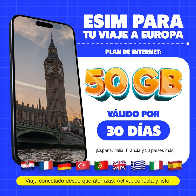 eSIM MIFI Europa 50 GB por 30 días capacidad