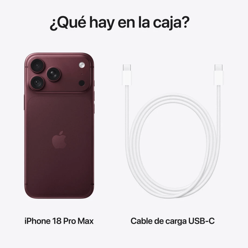 iPhone 18 Pro Max 256GB 12GB RAM 5G eSIM 6.9" burgundy contenido de caja