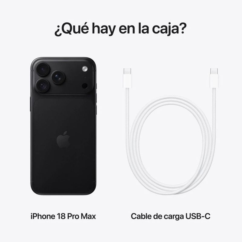 iPhone 18 Pro Max 256GB 12GB RAM 5G eSIM 6.9" negro contenido de caja
