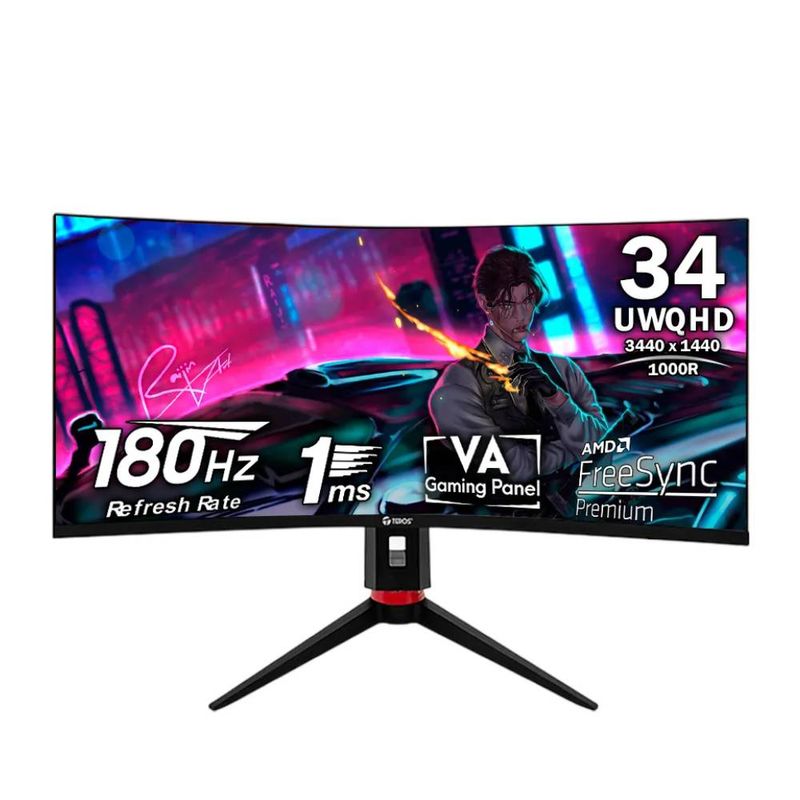 Monitor gamer curvo TEROS TE-3412G 34” UWQHD 180 Hz frontal