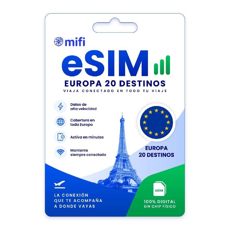 eSIM MIFI Europa 20 países con 10 GB por 14 días frontal