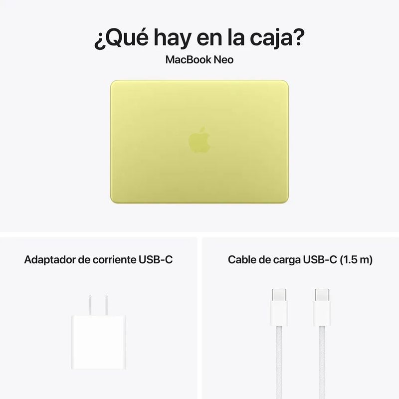 MacBook Neo 13" Apple A18 Pro 8GB RAM 256GB SSD Citrus contenido