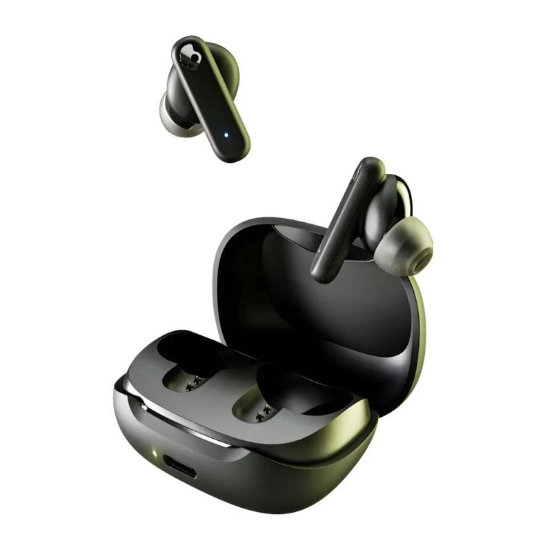 Audífonos Skullcandy Smokin Buds negro y sidbag morral lila