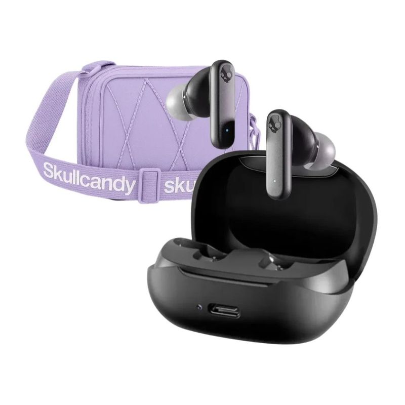 Audífonos Skullcandy Smokin Buds negro y sidbag morral lila combo