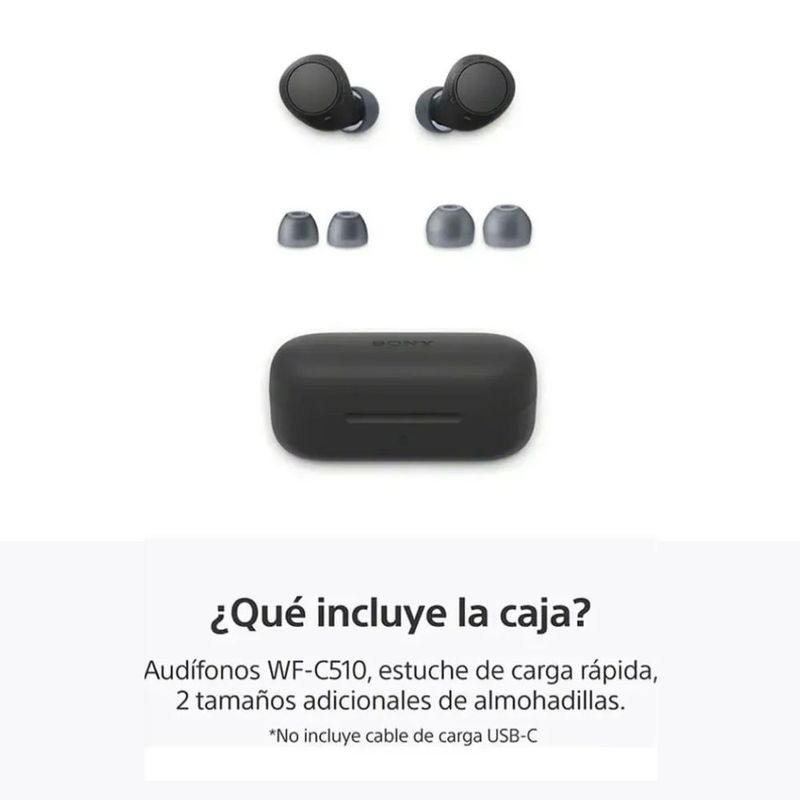 Audífonos Sony WF-C510 True Wireless IPX4 negro contenido de caja