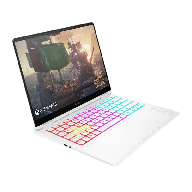 Laptop HP Omen Max 16 Core Ultra 7 RTX 5080 blanco frontal oblicuo