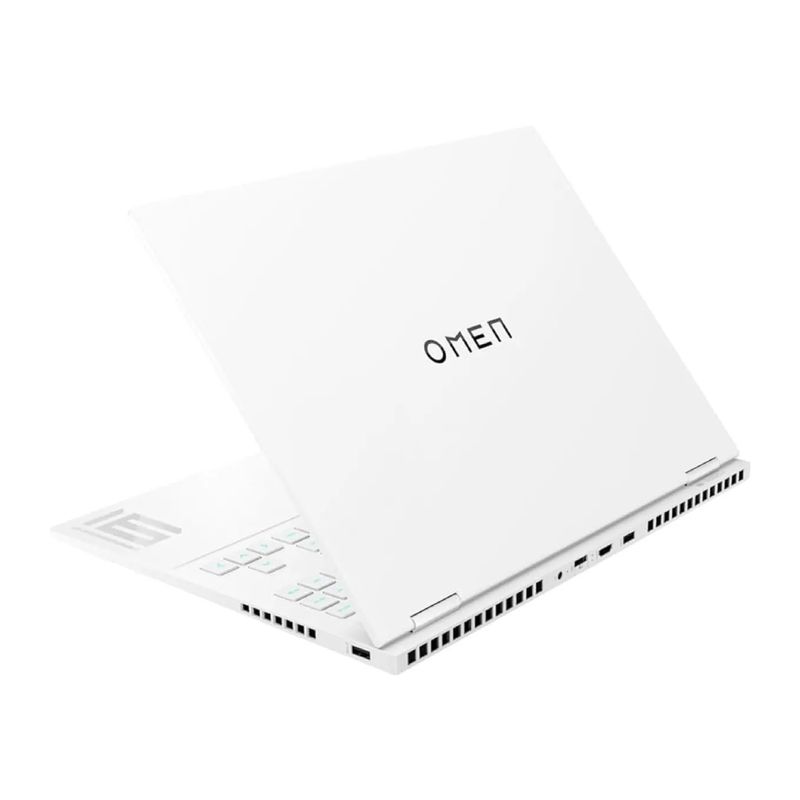 Laptop HP Omen Max 16 Core Ultra 7 RTX 5080 blanco dorsal oblicuo