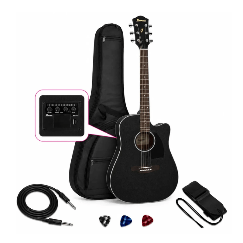 Guitarra electroacústica Ibanez PF16MWCE weathered negro combo