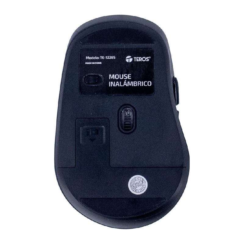 Mouse Teros TE-1228S inalámbrico con 6 botones dorsal oblicuo