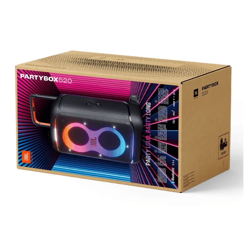 Parlante JBL PartyBox 520 400W Bluetooth 5.4 IPX4 negro contenido de caja
