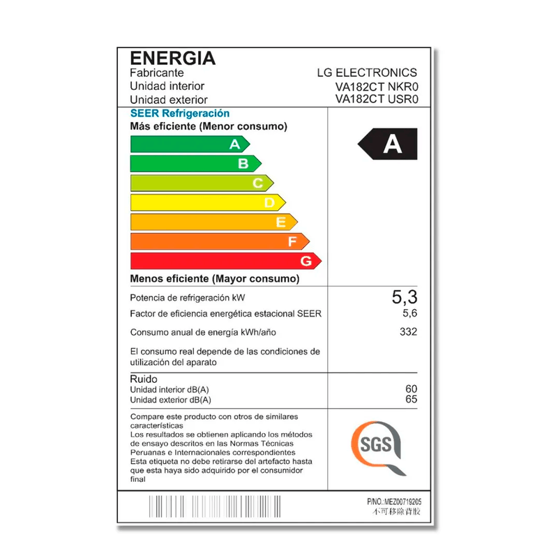 Aire acondicionado LG VA182CT Inverter 18000 BTU características