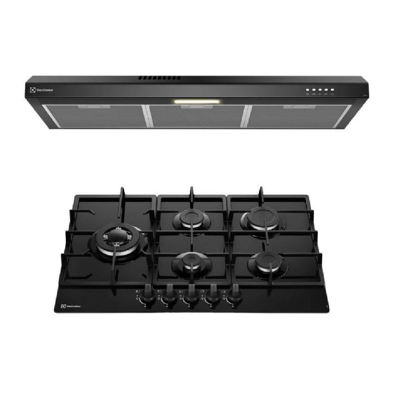 Combo Electrolux encimera KE5CB y campana DE9SB frontal