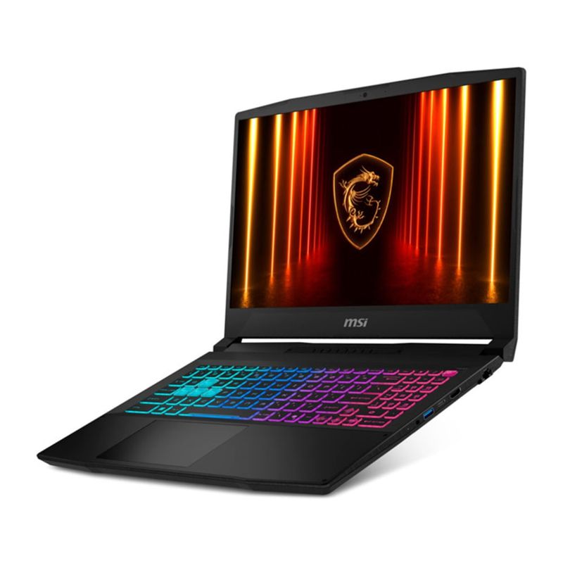 Laptop gamer MSI Katana 15 HX i7 RTX 5050 512GB SSD negro frontal oblicuo
