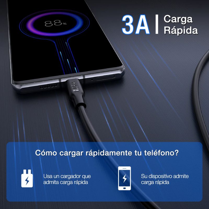 Cable 1Hora USB Tipo-C a USB Tipo-C, 1 m, 60 W, garantía