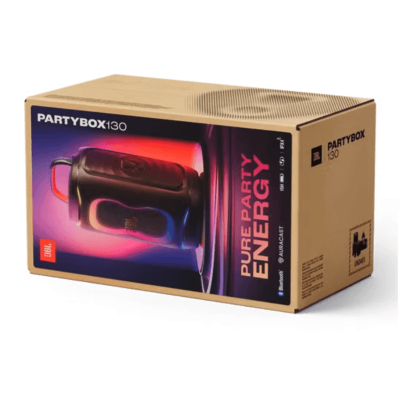 Parlante JBL PartyBox 130 200W Bluetooth 6.0 IPX4 negro caja