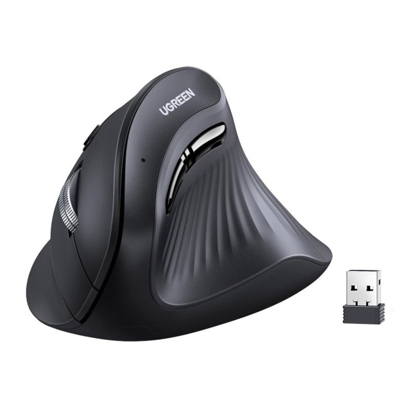 Mouse vertical Ugreen bluetooth y receptor USB 4000 DPI negro frontal