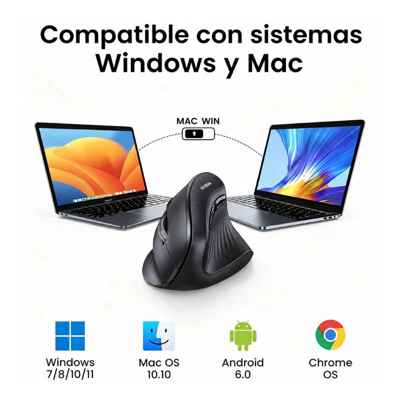 Mouse vertical Ugreen bluetooth y receptor USB 4000 DPI negro compatibilidad