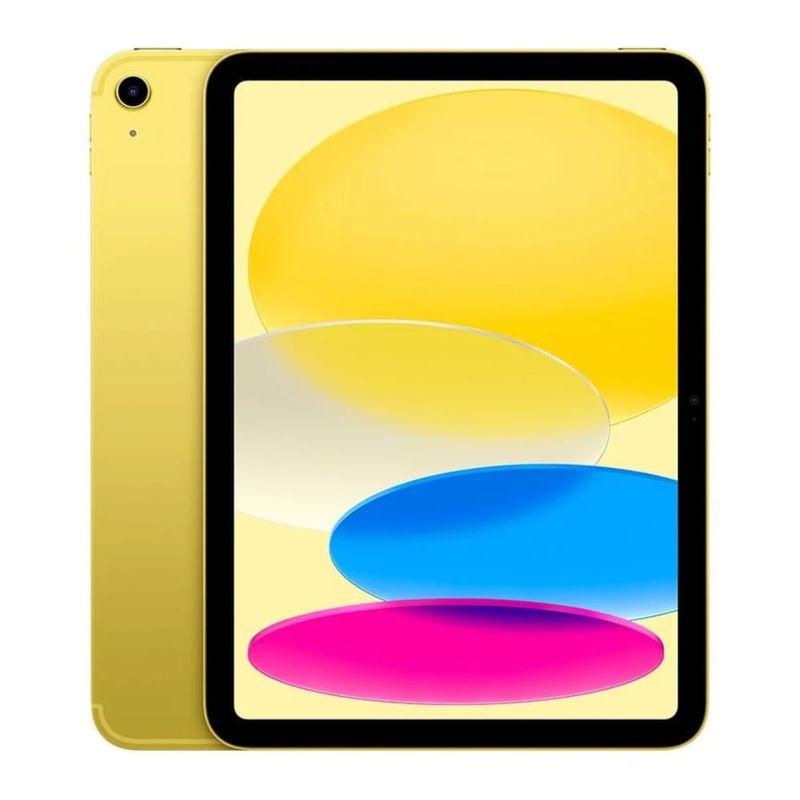 iPad A16 2025 Wi-Fi 11" 128GB 12MP amarillo frontal y dorsal