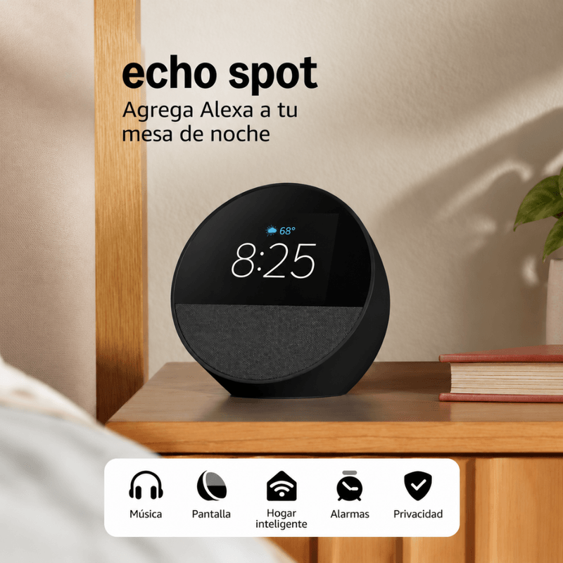 Amazon Echo Spot 2024 Alexa Bluetooth 5.0 Wi-Fi negro características