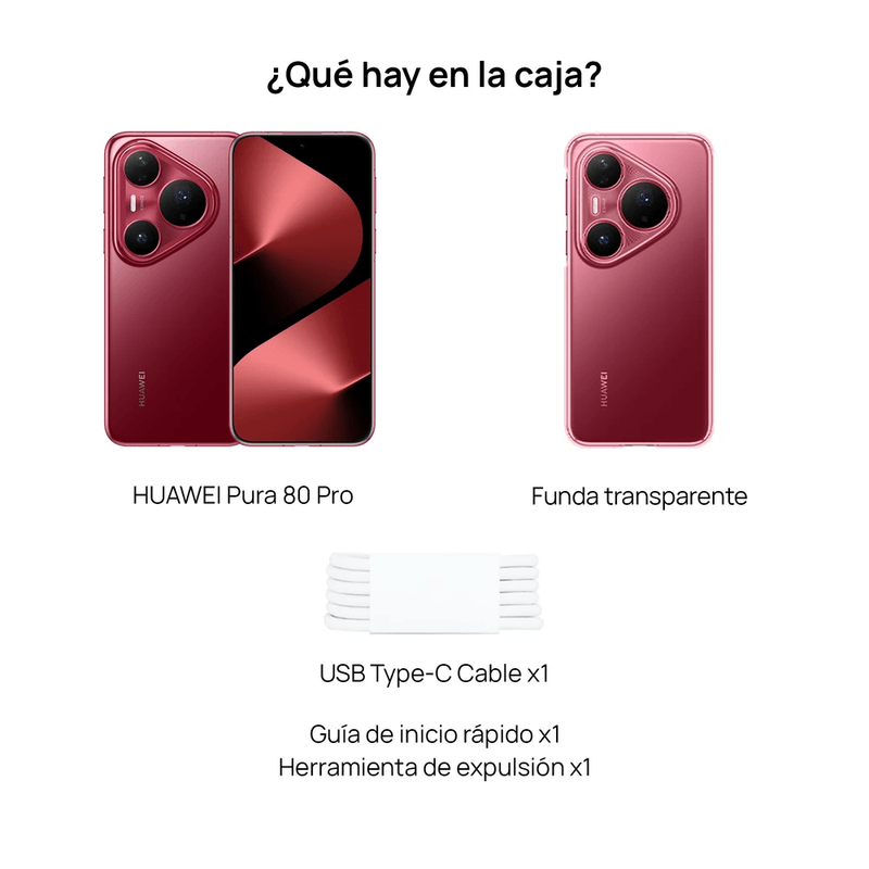Huawei Pura 80 Pro 4G 512GB 12GB RAM 50MP rojo contenido de caja